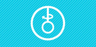 Rundes weißes Symbol eines sich drehenden Littmann Stethoskop-Bruststücks vor einem türkisen Hintergrund.
