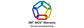 3M MCS Garantiesymbol, eine Reihe von fünf mehrfarbigen Ketten, die in einem Kreis ineinandergreifen.
