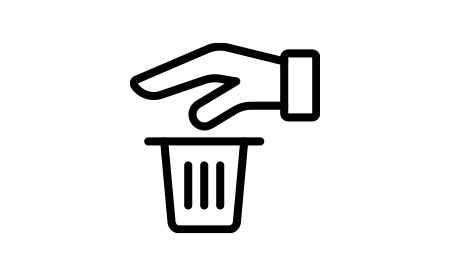 Symbol einer nach unten gerichteten Hand über einem Mülleimer
