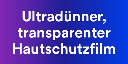 Tekst 'Ultradunne transparante barrière' op een paars verlopend vlak.
