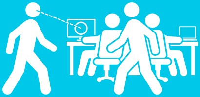 Abbildung einer Person, die einen verstohlenen Blick auf einen Computerbildschirm wirft
