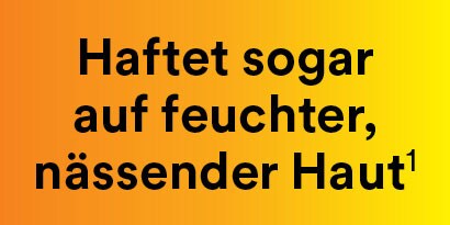 Tekst 'Geschikt voor vochtige en beschadigde huidoppervlakken' op een paars verlopend vlak.
