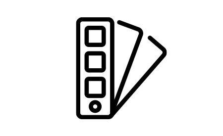 Symbol eines aufgefächerten Musterbuchs
